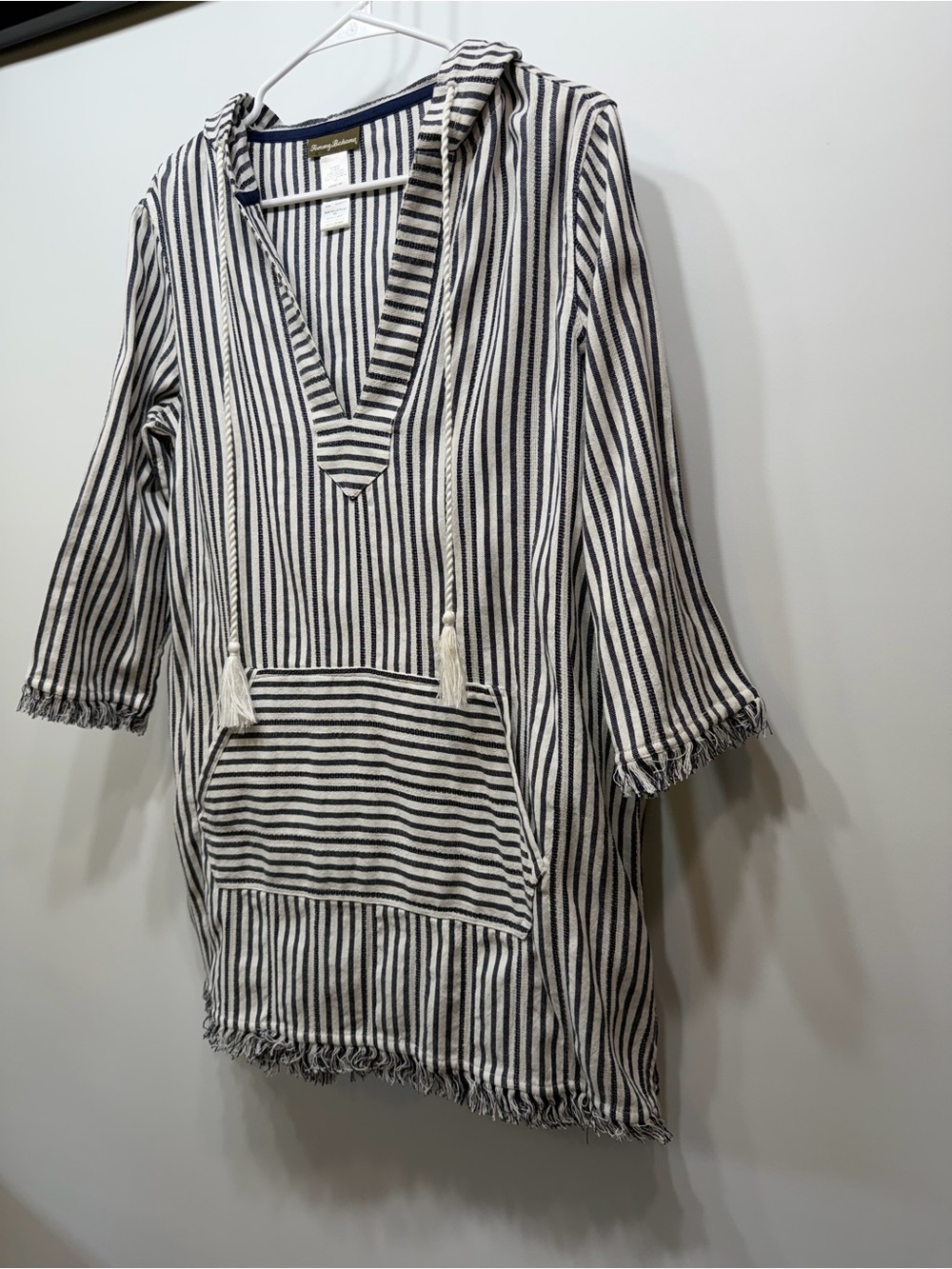 Tommy Bahama Hooded Striped Cover Up Tunic Dress XS Blue White 100% Cotton - Picture 8 of 12